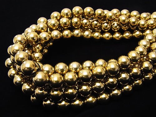Magnetic! Hematite Round 10mm Gold Coated 1strand beads (aprx.15inch/37cm)