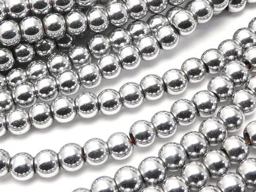 Magnetic! 1strand $3.79! Hematite Round 4mm Silver Coating 1strand (aprx.15inch / 38cm)