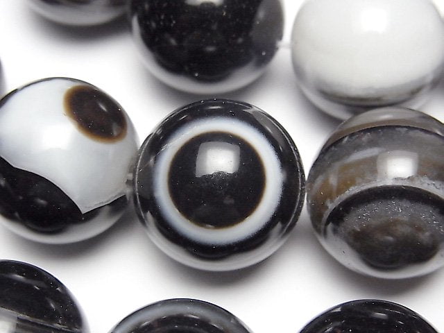 [Video] Tibetan Agate (Eye Agate) Round 20mm 1/4 or 1strand beads (aprx.14inch/35cm)