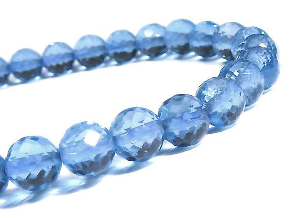 [Video] [One of a kind] High Quality Swiss Blue Topaz AAA Faceted Round 6mm Bracelet NO.6