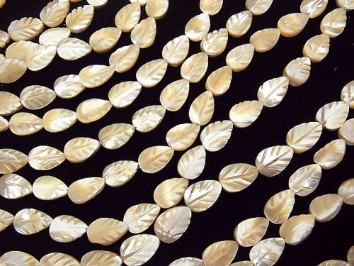 Mother of Pearl MOP Beige Leaf [8x6][12x8] half or 1strand beads (aprx.15inch/38cm)