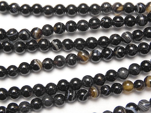 Striped Onyx Round 4mm 1strand beads (aprx.15inch/36cm)