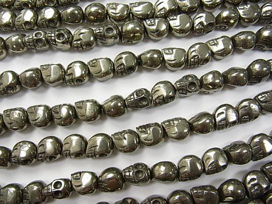 Pyrite AAA - Skull Vertical Hole 8 mm, 10 mm, 14 mm half or 1 strand (aprx. 15 inch / 38 cm)