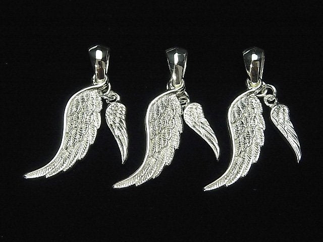 Silver925 Double Feather Pendant [White Silver] 1pc