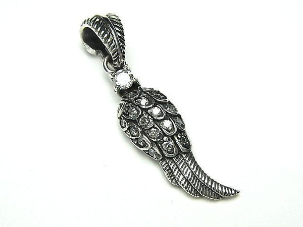 Feather Pendant with Silver925 CZ [Clear] 1pc