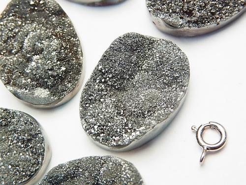 Druzy Agate Undrilled Oval 25 x 18 Silver Coating 1 pc $9.79!