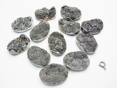 [Video] Druzy Agate Undrilled Oval 25 x 18 Silver Coating 1 pc $9.79!