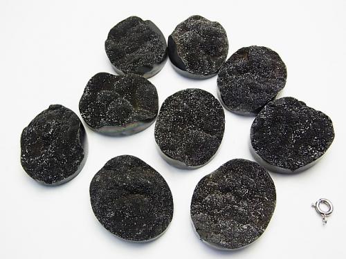 Druzy Agate Undrilled Oval 30 x 25 Black Coating 1 pc $12.99!