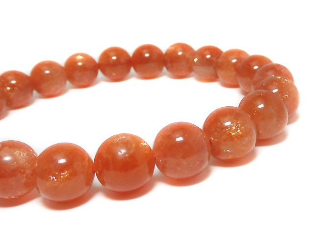 [Video] [One of a kind] High Quality Sunstone AAA+ Round 8.5mm Bracelet NO.65