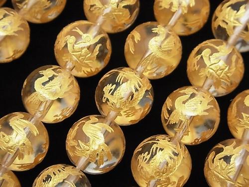 Gold! Four Divine Beasts Carving! Crystal AAA Round 12mm, 14mm, 16mm 1/4 or strand (aprx.15inch / 36cm)