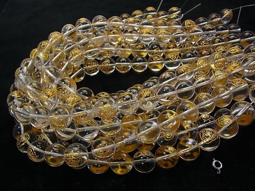 Goldfish! Seven Lucky Gods, Ebisu Carving! Crystal AAA Round 10 mm, 12 mm, 14 mm half or 1 strand (aprx.15 inch / 37 cm)
