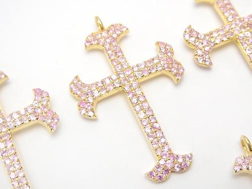 Pink Sapphire Cross Charm 35 x 23 x 2 Silver 925 (18 KGP) 1 pc $127.99!