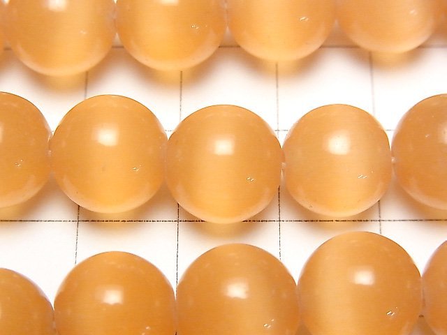 Light Orange Color Cat's Eye (Glass) Round 12mm 1strand beads (aprx.13inch / 33cm)