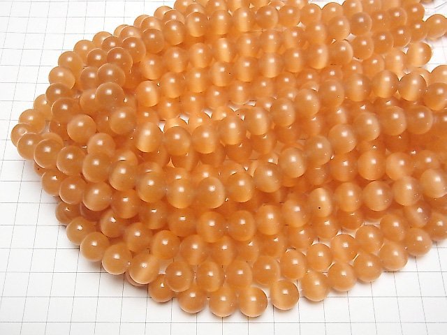 Light Orange Color Cat's Eye (Glass) Round 12mm 1strand beads (aprx.13inch / 33cm)