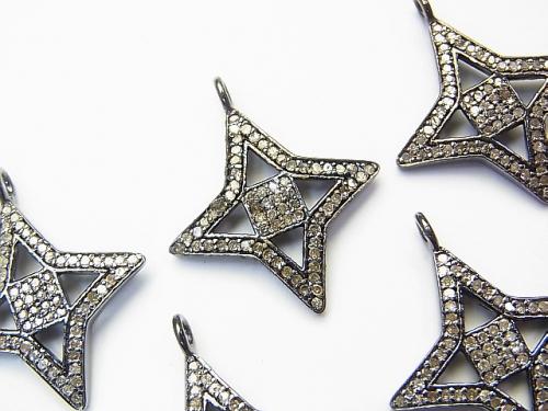 Diamond star motif charm 21 x 21 x 2 Silver 925 (BKRhodium Plated) 1 pc!