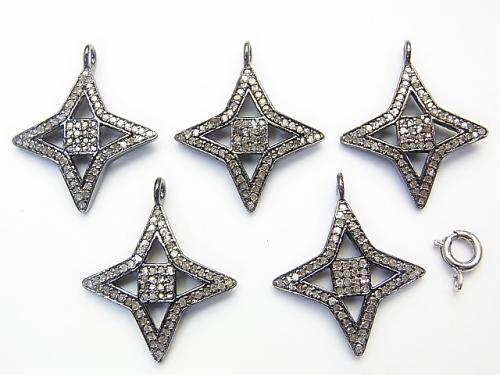 Diamond star motif charm 21 x 21 x 2 Silver 925 (BKRhodium Plated) 1 pc!