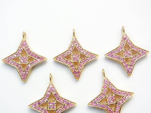 Pink Sapphire Star motif charm 21 x 21 x 2 Silver 925 (18 KGP) 1 pc!