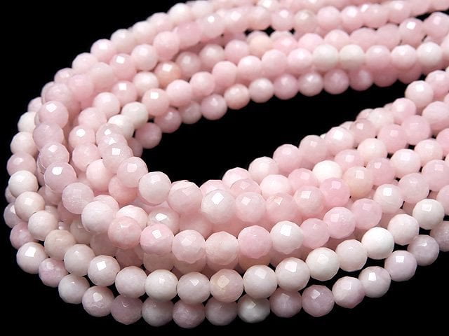Pink & White Jade 64Faceted Round 6mm 1strand beads (aprx.15inch/37cm)