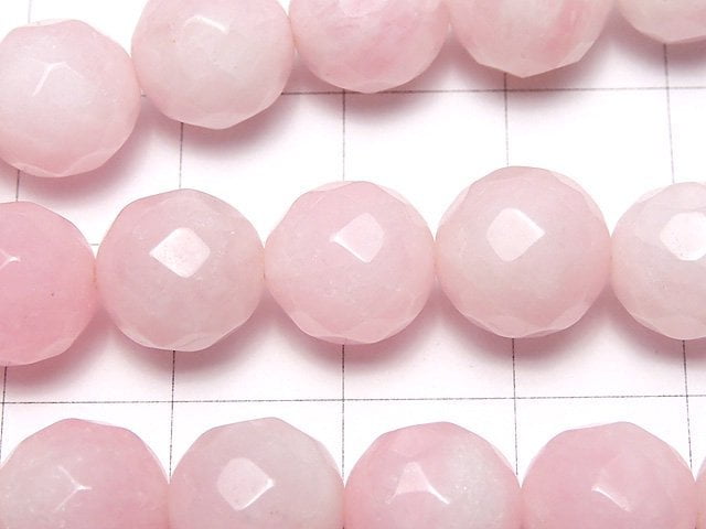 Pink & White Jade 64Faceted Round 10mm 1strand beads (aprx.15inch/37cm)