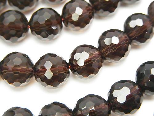 Diamond Cut!  Smoky Crystal Quartz AAA 128Faceted Round 10mm "Special cut" 1/4 or 1strand