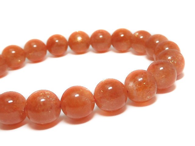 [Video] [One of a kind] High Quality Sunstone AAA+ Round 8.5mm Bracelet NO.75