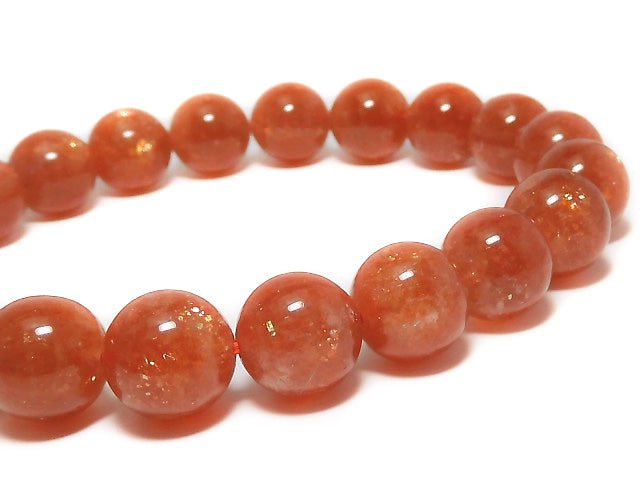 [Video] [One of a kind] High Quality Sunstone AAA+ Round 9.5mm Bracelet NO.76