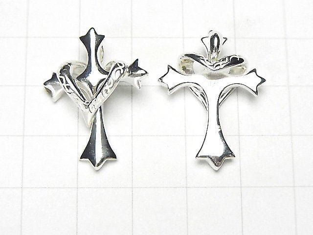 Silver925 Cross with heart motif Pendant 26x20x2mm 1pc
