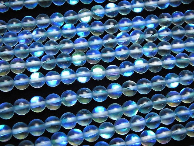 [Video] Aqua Blue Luna Flash Round 6mm 1strand beads (aprx.15inch/36cm)