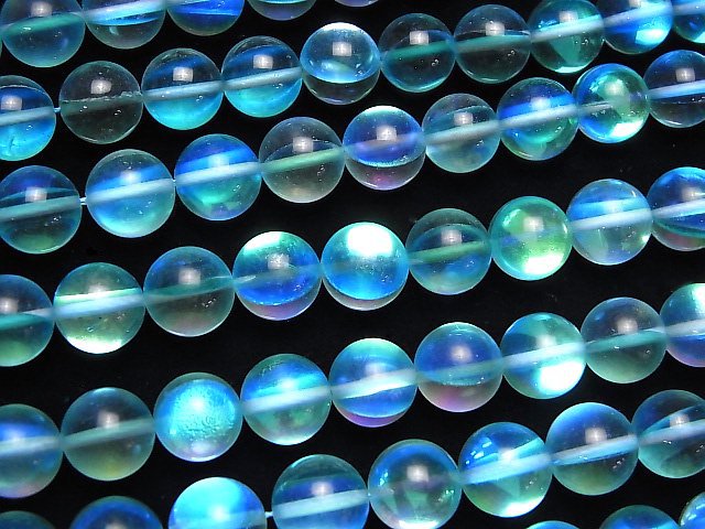 [Video] Aqua Blue Luna Flash Round 12mm half or 1strand beads (aprx.15inch/36cm)