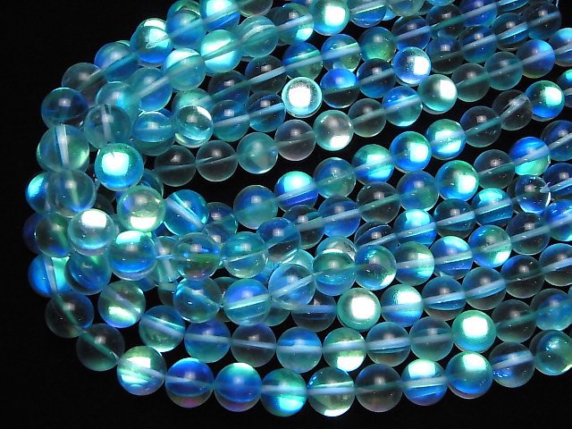 [Video] Aqua Blue Luna Flash Round 12mm half or 1strand beads (aprx.15inch/36cm)