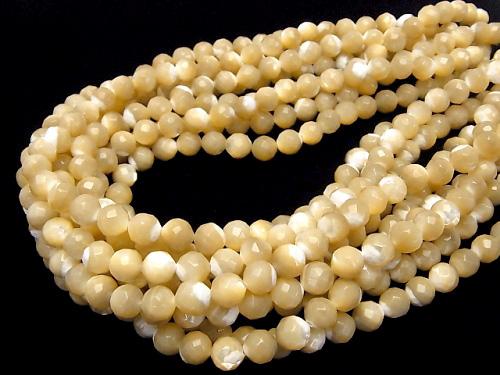 1strand $9.79! Mother of Pearl MOP 64 Faceted Round 8mm beige 1strand (aprx.15inch / 38cm)