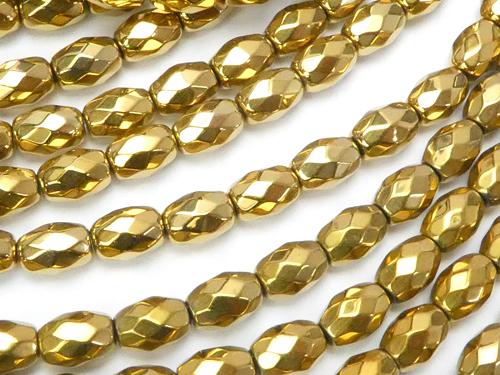 1strand $7.79! Hematite Faceted Rice 6x4x4mm Gold coating 1strand (aprx.15inch / 38cm)