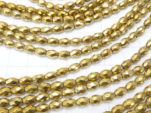 1strand $7.79! Hematite Faceted Rice 6x4x4mm Gold coating 1strand (aprx.15inch / 38cm)