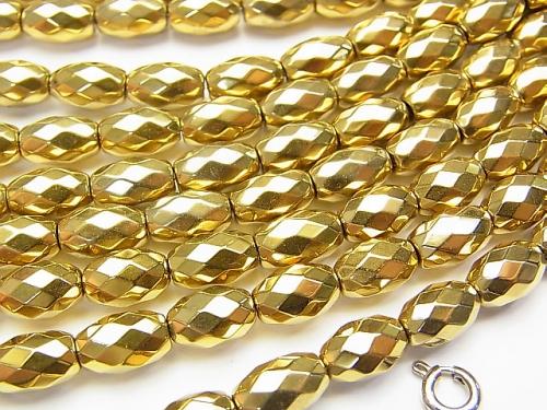 1strand $8.79! Hematite Faceted Rice 9 x 6 mm x 6 mm gold coating 1 strand (aprx.15 inch / 37 cm)