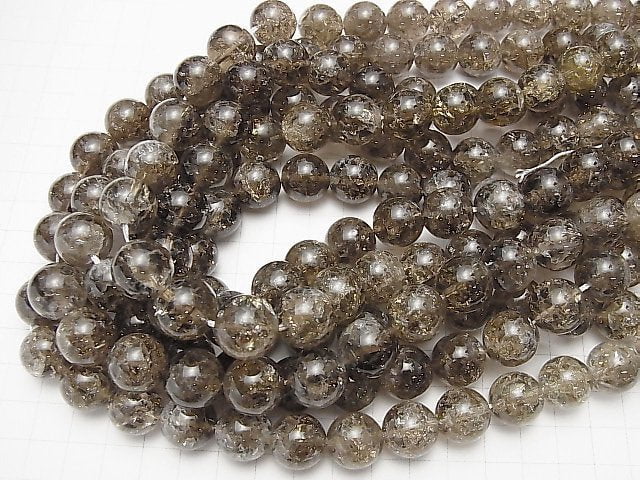 Crack Smoky Quartz Round 14mm half or 1strand beads (aprx.14inch / 35cm)