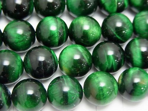 Green color Tiger Eye AAA - Round 12 mm half or 1 strand (aprx. 15 inch / 37 cm)