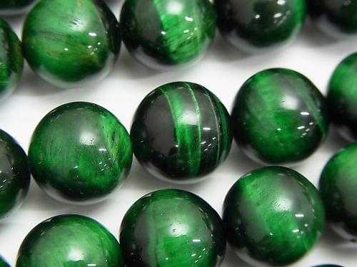 Green color Tiger Eye AAA Round 14 mm 1/4 - 1 strand (aprx. 15 inch / 36 cm)