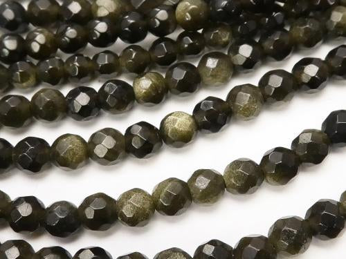 1strand $5.79! Golden Sheen Obsidian 32 Faceted Round 4 mm 1strand (aprx.15 inch / 38 cm)