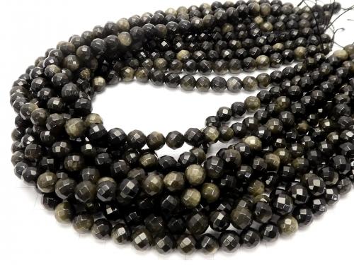 1strand $8.79! Golden Sheen Obsidian AAA 64 Faceted Round 8 mm 1strand (aprx.15 inch / 38 cm)