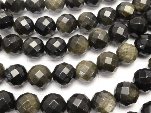 Golden Sheen Obsidian 64 Faceted Round 12 mm half or 1 strand (aprx.15 inch / 38 cm)