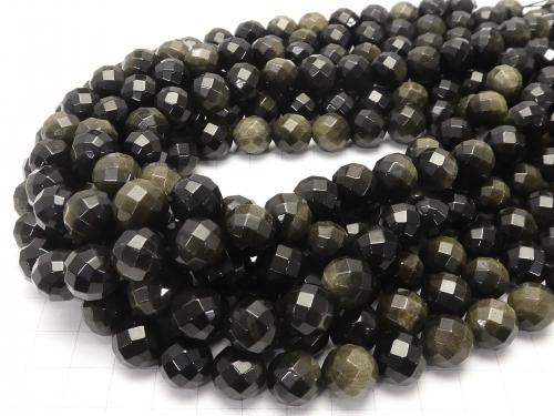 Golden Sheen Obsidian 64 Faceted Round 12 mm half or 1 strand (aprx.15 inch / 38 cm)