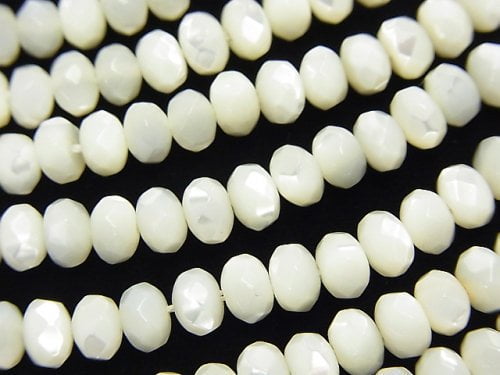 Mother of Pearl MOP White Faceted Button Roundel 6x6x4mm half or 1strand beads (aprx.15inch/38cm)