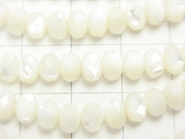 Mother of Pearl MOP White Faceted Button Roundel 6x6x4mm half or 1strand beads (aprx.15inch/38cm)