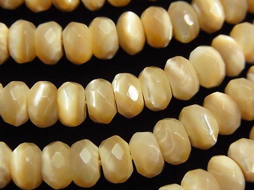 Mother of Pearl MOP Faceted Button Roundel 8 x 8 x 5 mm beige half or 1 strand (aprx.15 inch / 38 cm)