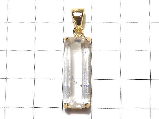[Video] [One of a kind] Fluorite in Quartz Faceted Tube Pendant 18KGP NO.8