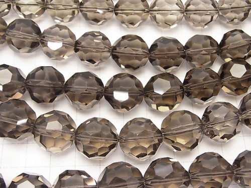 [Video] Smoky Quartz AAA+ "Buckyball" Faceted Round 16mm 1/4 or 1strand beads (aprx.15inch/38cm)