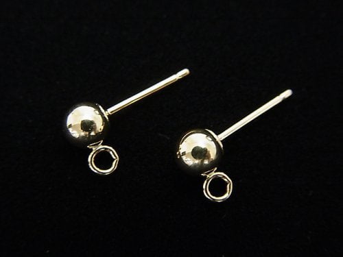 [K14 Yellow Gold] Earstuds Earrings with Ring [3mm][4mm] 1pair