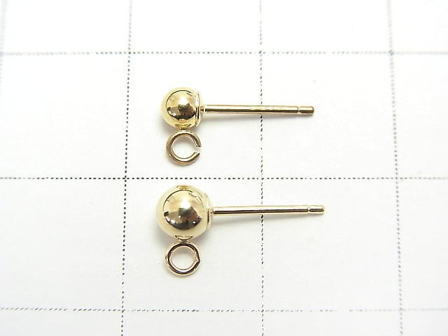 [K14 Yellow Gold] Earstuds Earrings with Ring [3mm][4mm] 1pair