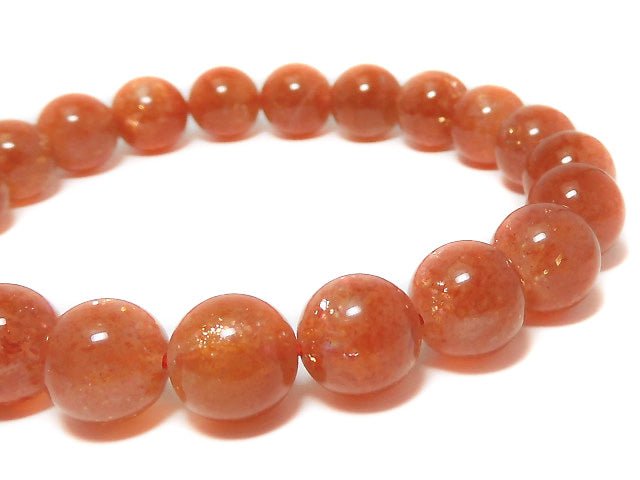 [Video] [One of a kind] High Quality Sunstone AAA+ Round 9.5mm Bracelet NO.85