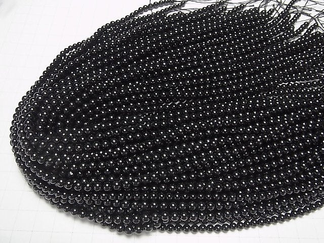 [Video] Black Tourmaline AAA Round 4mm half or 1strand beads (aprx.15inch/38cm)